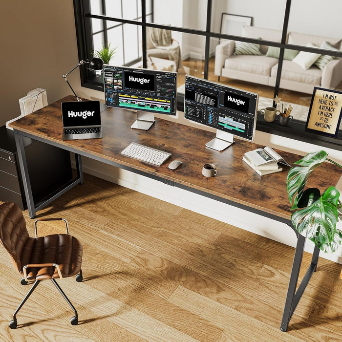 Computer Desk, 80 Inch Office Desk, Gaming Desk with Storage, Writing Desk Work Desk for Home Office, Study, Long Simple Desk, Large Legroom, Metal Frame, Rustic Brown