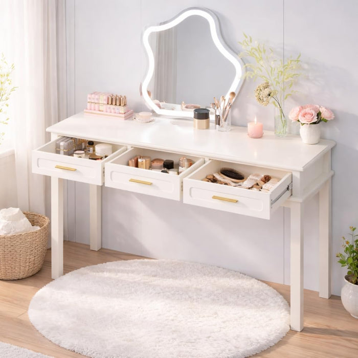 Cream White Vanity Desk with 3 Drawers, Makeup Table/Writing Desk, Modern Dressing Table for Bedroom, 47.24" Wide, No Mirror Included