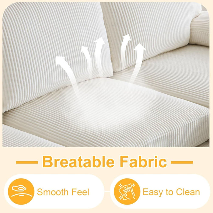 U-Shape Sectional Sofa Couch 111" Modern 4-Seat Sofa with Chaises Corduroy Fabric Upholstered Covertible Couch with Wood Grain Legs for Living Room, Reception Room, Apartment, Beige