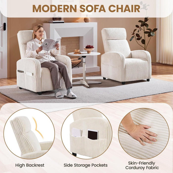 Sofa Accent Chair for Living Room, Corduroy High Back Lounge with Side Pockets Reading Armchairs for Nursing Bedroom Home Movie Theater Beige