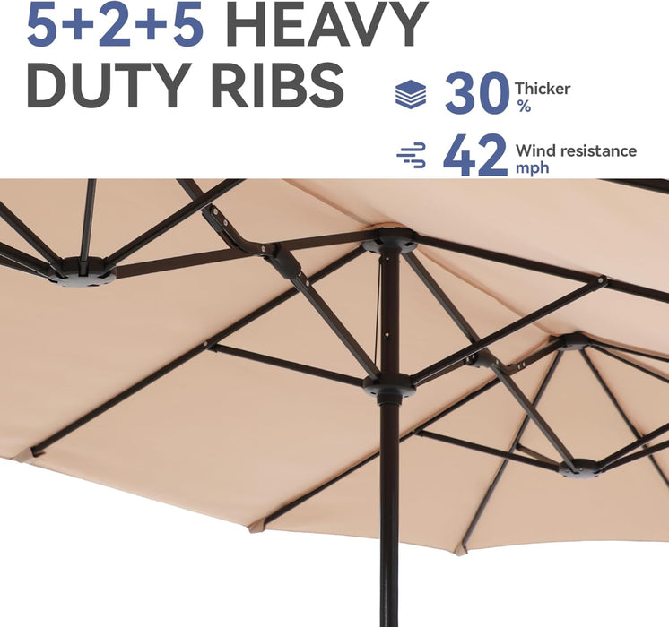 13Ft Rectangle Patio Umbrella, Double Sided Outdoor Table Umbrella with Crank & 1.5" Pole, Large Market Umbrella for Poolside Garden Deck Backyard, Beige