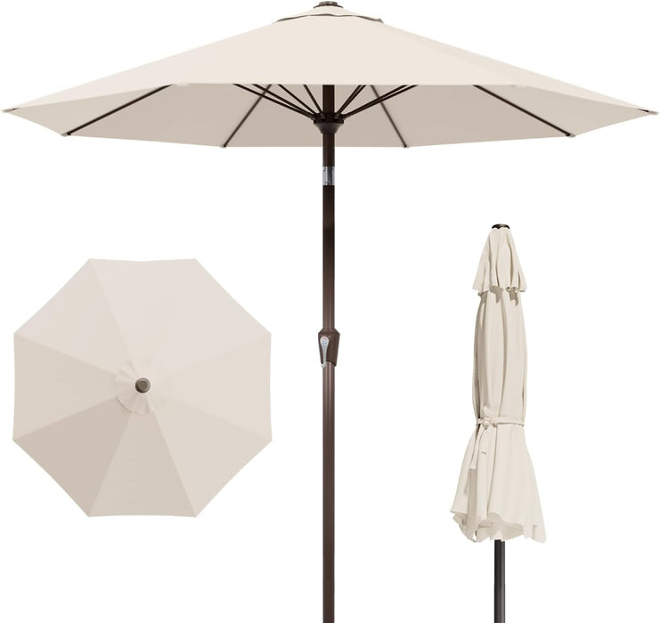 9FT Patio Umbrella Outdoor Table Umbrella W/Push Button Tilt and Crank, 8 Sturdy Ribs, UV Resistant Waterproof Market Umbrella for Pool, Deck, Backyard, Garden, Creamy White