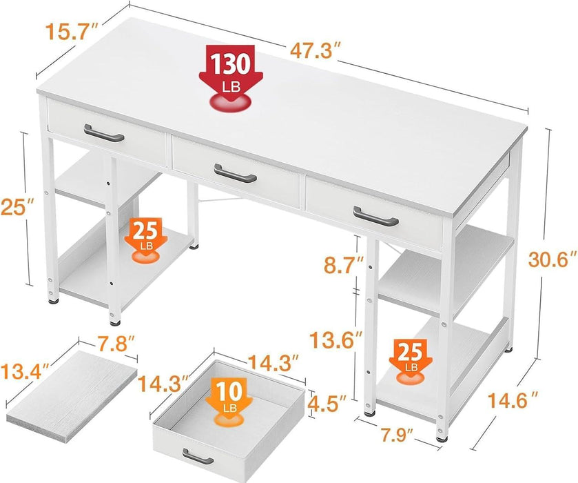 White 48Inch Contemporary Premier Desk With Drawers