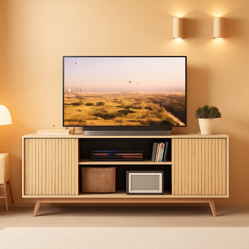 Flutd TV Stand for Living Room, 59 Inches Entertainment Center with Storage, TV Media Console with 2 Fluted Doors & Adjustable Shelves Suitable for 50/55/60/65 TV, for Bedroom