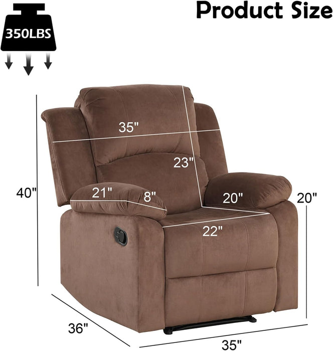 Manual Recliner Chair, Soft Fabric Overstuffed Recliner Single Sofa Recliner for Living Room, Heavy Duty and Safety Reclining Mechanism, Brown