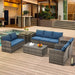 7 PCS Outdoor Patio Furniture Sets W/Two Storage Boxes, Outdoor Conversation Set PE Wicker Sectional Sofa Patio Sofa for Garden, Deck, Grey Rattan& Blue Cushions