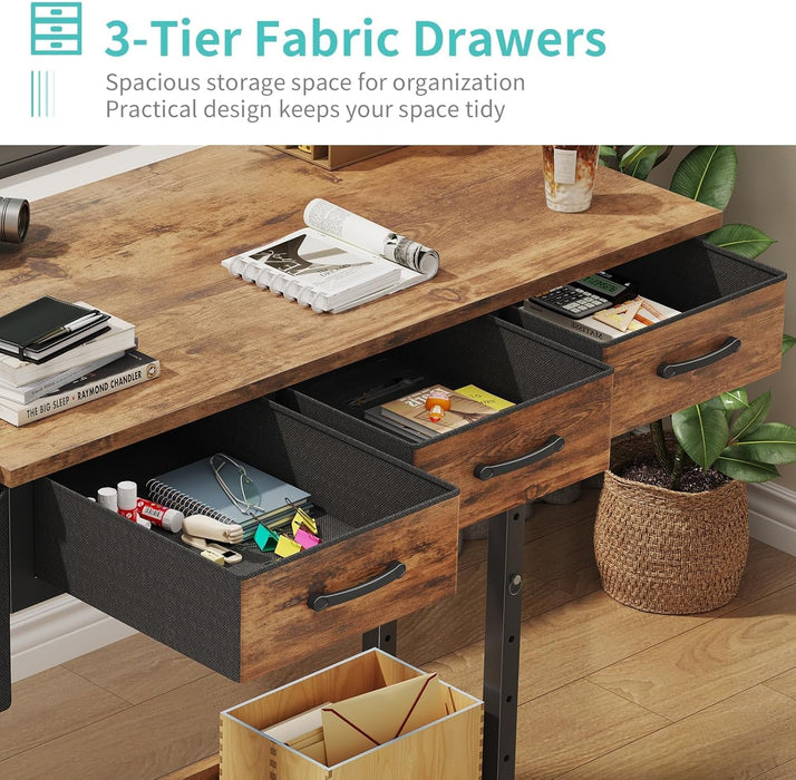 Rolling Height Adjustable Computer Desk With Drawers