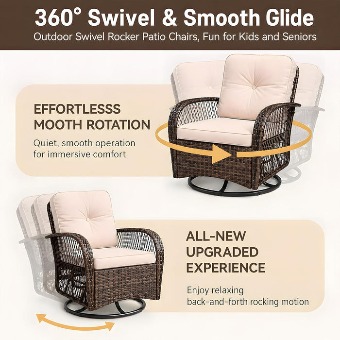 3 Piece Wicker Patio Furniture Set, Outdoor Swivel Chairs Set of 2