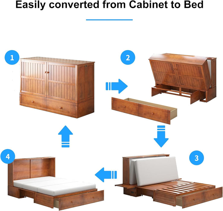 Queen Murphy Bed Cabinet With Mattress USBChargingPort