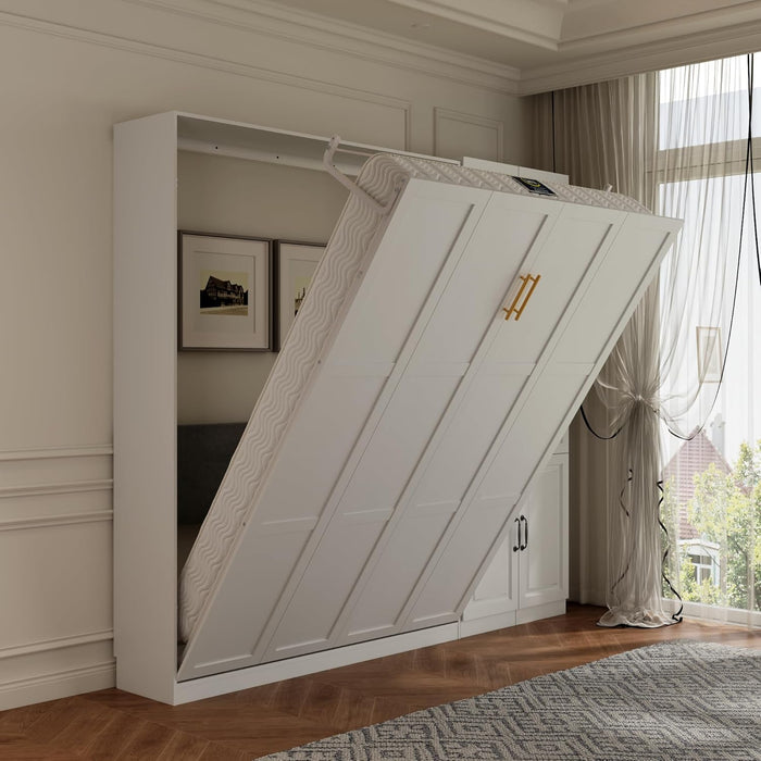 Queen Murphy Bed With IndustrialGlassCabinet White