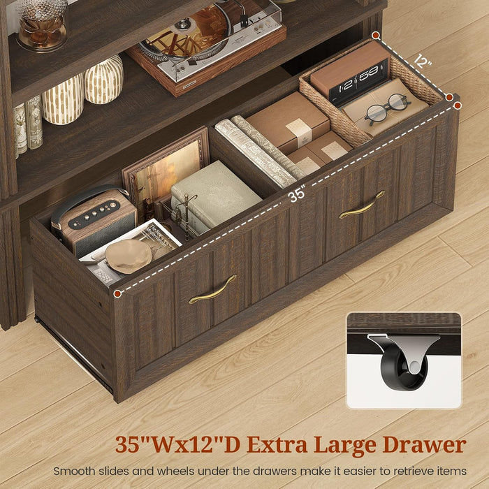83"X39" Tall Arched Cabinets,Bookcase with Storage,5-Tier Bookshelf | Walnut Large Bookcase, Wood Mid-Century Modern, Widened Adjustable Shelves Offering More Storage for Living Room, Home Office