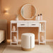 White Vanity Desk No Mirror, Small Makeup Table with Drawers, Girls Vanity Dressing Table with Storage Shlef for Bedroom, 37.3 Inches Compact Vanity for Small Spaces