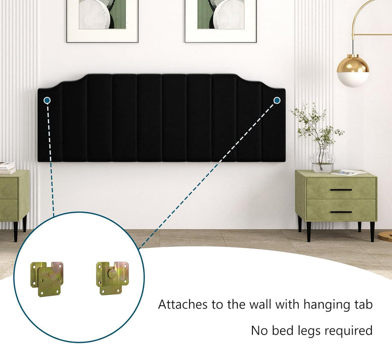 King Size Headboard Only, Velvet Wall Mounted Headboard King/California for Adjustable Bed Modern Upholstered Head Board Easy Assembly, Black