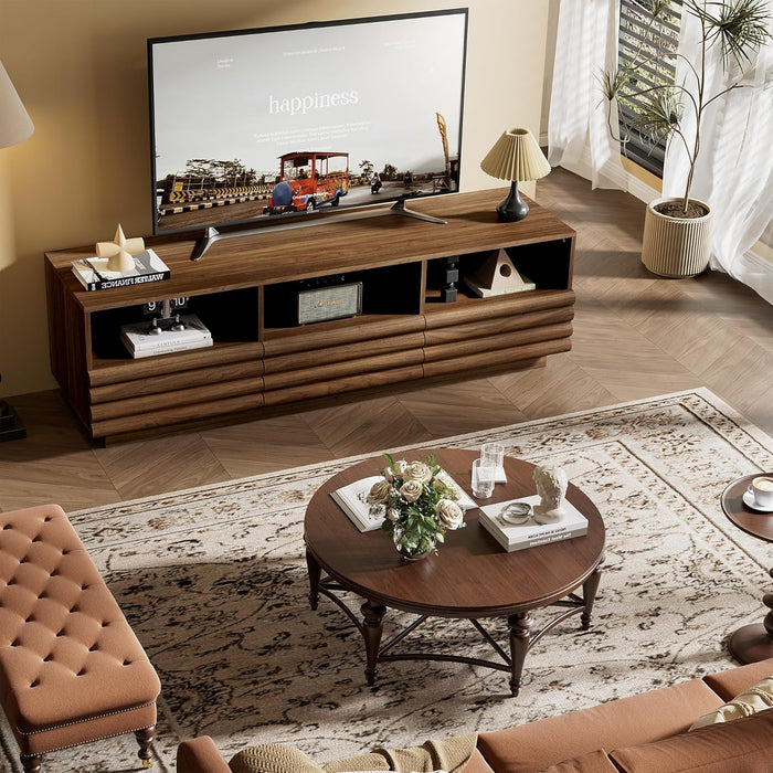 Mid-Century Modern TV Stand for 50-60 Inch TV, Entertainment Center with Storage & Drawers, Media Console Table for Living Room Bedroom, Walnut