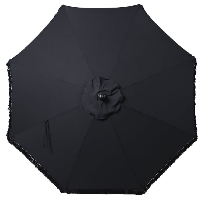 Outdoor 9' Black Ventura Fringe round Crank Premium Patio Umbrella