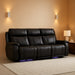 Power Recliner Sofa Set with Flip Middle Backrest, Living Room Furniture Sets, Leather 3 Seater Reclining Sofa Couch with Ambient Lighting, Cup Holders, Side Pocket for Living Room, Black