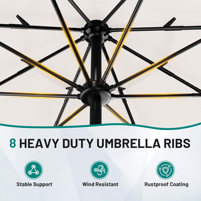 9Ft 3-Tier Patio Umbrellas, Outdoor Umbrella with 8 Sturdy Ribs UV Protection Windproof, Market Table Umbrella W/Push Button Tilt & Crank for Pool, Porch, Deck, Garden(Cream White)