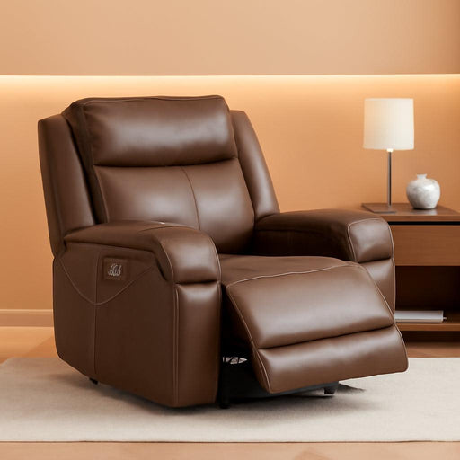 Genuine Leather Power Recliner Chairs for Adults, Wall Hugger RV Recliner with Power Headrest & Charging Ports, Electric Recliner Sofa Chair for Living Room, Dark Brown