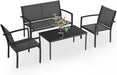 4 Pieces Patio Furniture Set, Outdoor Conversation Sets for Patio, Lawn, Garden, Poolside with a Glass Coffee Table, Black