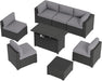 8 Piece Patio Furniture Set with 44" Fire Pit Table Wicker Rattan Sectional Sofa Outdoor Seating with Thickened Cushion, Grey