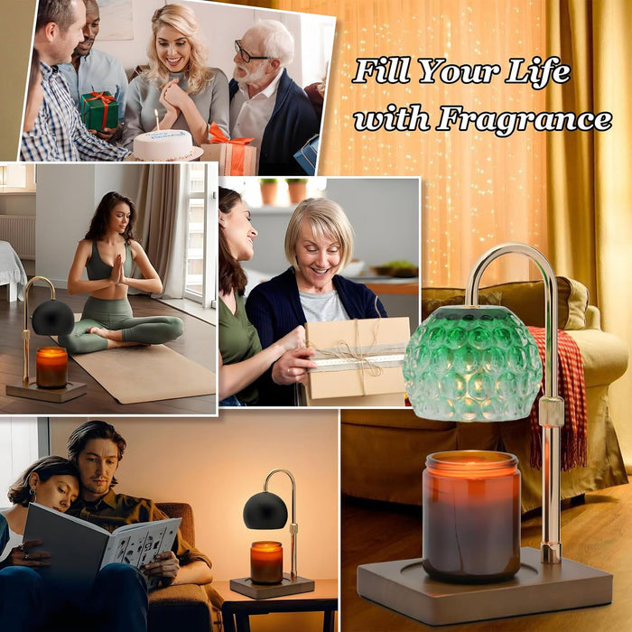 Candle Warmer Lamp Timer - Christmas Gifts for Women Mom, House Warming Gifts New Home Decor Modern Farmhouse Decor, Glass Candle Warmer Wax Melt with 2 Bulbs Green