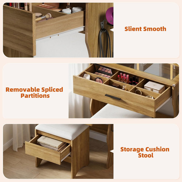 Compact Vanity Desk With Multifunctional Illuminated Mirror