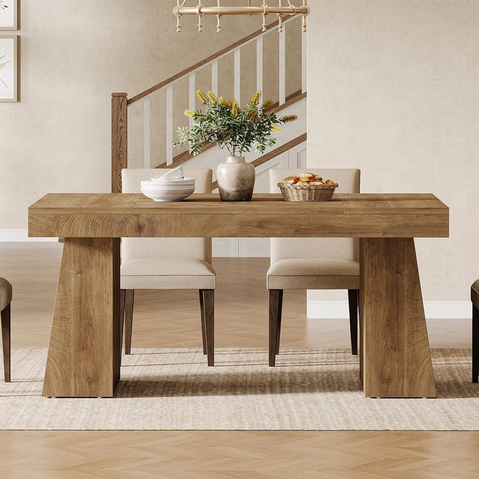 55-Inch Dining Table for 4-6, Rectangular Dining Room Table with Sturdy Legs, Wood Kitchen Dinner Table, Mid-Century Modern Dining Table for Dining Room, Kitchen, Home, Yellow