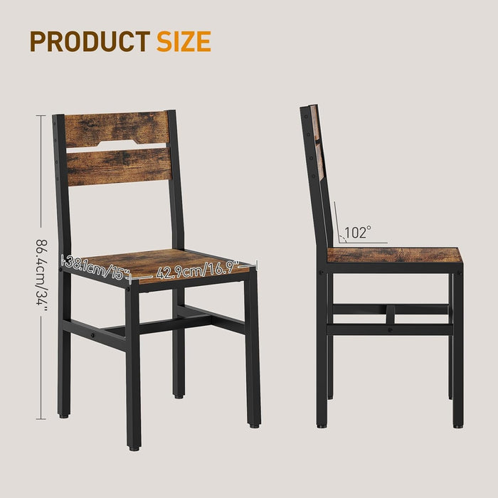 Dining Chairs Set of 4, Rustic Wooden Kitchen Chairs with Backrests and Metal Frame, Modern Farmhouse Dinner Chairs for Kitchen, Easy Assembly, Living Room, Dining Room, Rustic Brown and Black