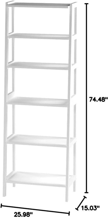5-Tier Sturdy Rubberwood Ladder Bookshelf, Freestanding Storage Organizer Bookcase, Display Shelf for Small Space, White, 25.98" W X 74.48" H X 15.03" D