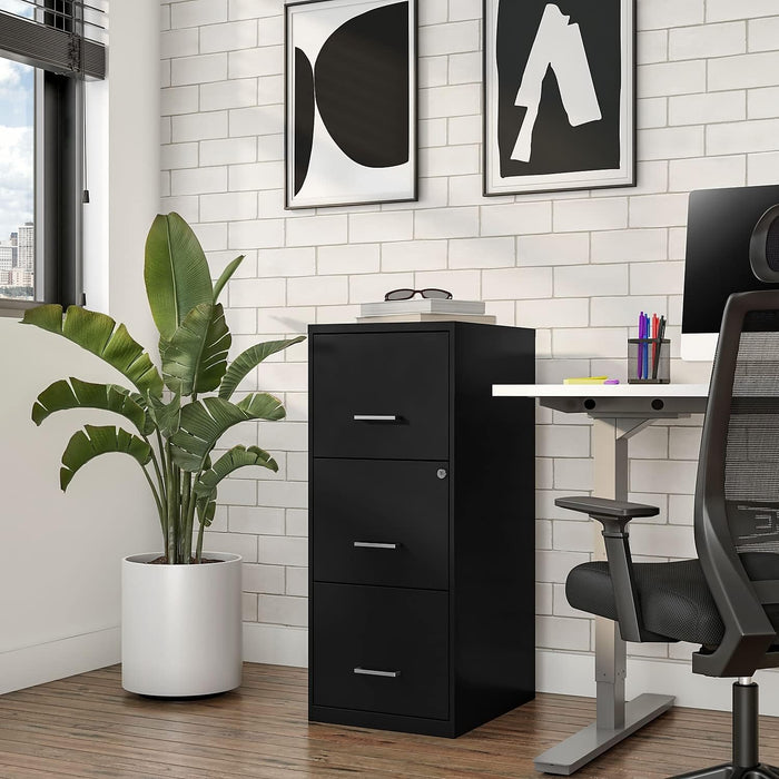 Vertical File Cabinet, 3-Drawer, Letter/Legal, Locking, Black