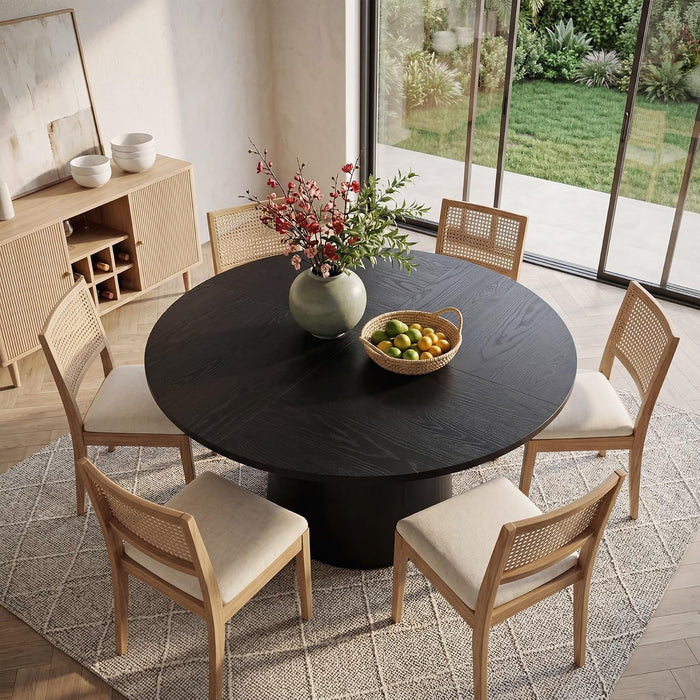 47.24 Inches round Dining Table, Modern Wooden Kitchen Table with Heavy-Duty Table Legs, Space Saving Circle Dinner Furniture for Kitchen, Dining Room, Living Room, Black