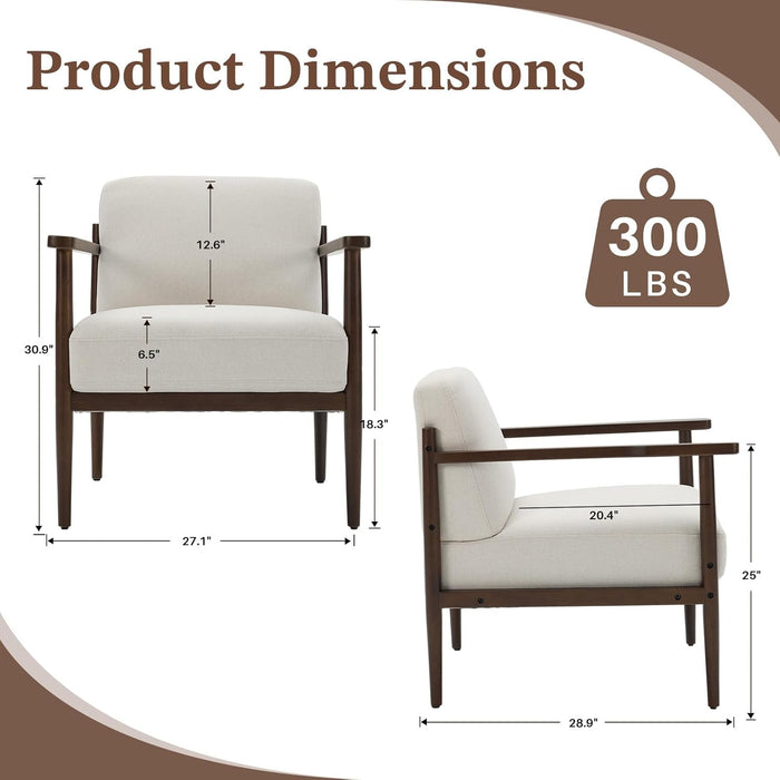 Beige Upholstered Mid Century Accent Armchair 27.1in