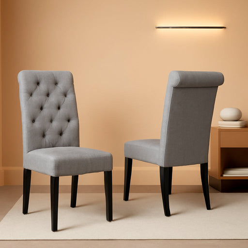 Leviton Solid Wood Tufted Dining Chair, Set of 2, Gray