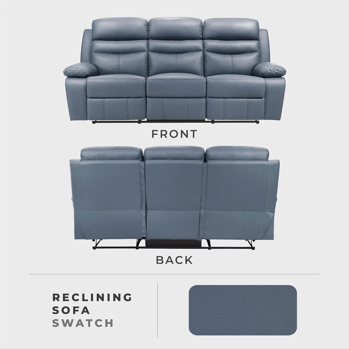 86.5" W Mnul Reclining Sof, Top Grin Lether Mtch Reclining Sof, Home Theter Seting, Wll Hugger Recliner Couch, Mnul Double Recliner RV Couch for Living Room, Blue
