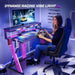 Computer Desk with Music Sync Light, Flow Vibe Corner Desk with Monitor Stand and PS5 Storage Shelves, Cup Holders, and Headset Hooks for Bedroom Small Space (Black Purple, 57 Inch)
