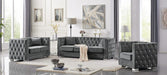 Grey Velvet Loveseat: Button-Tufted, Nailhead Trim, Modern Style