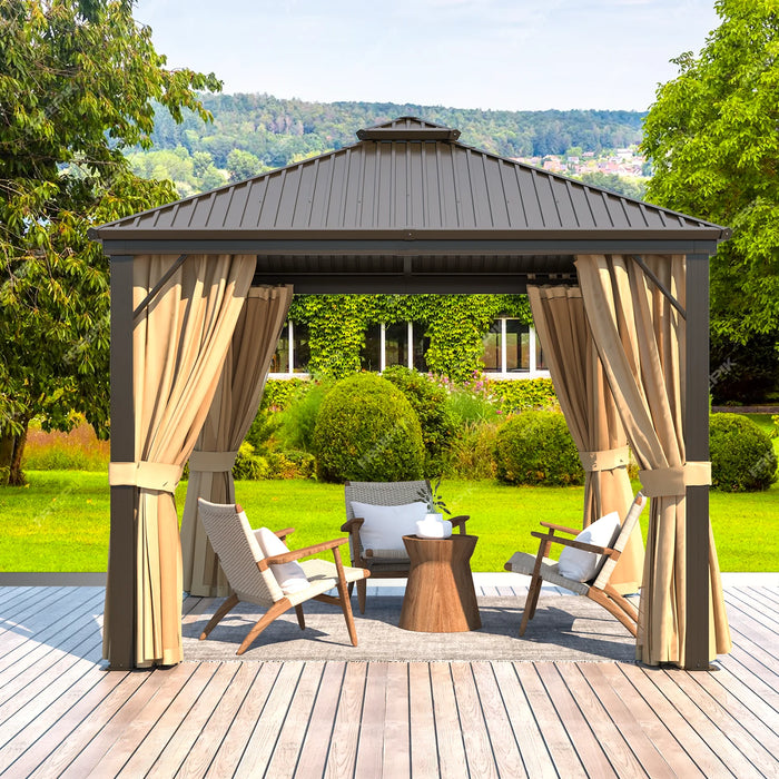 Erommy 10' X 10' Hardtop Gazebo,Outdoor Gazebo with Aluminum Frame,Galvanized Steel Double Roof