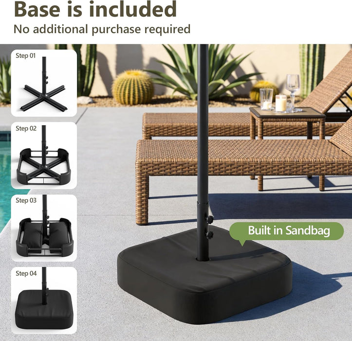 15FT Patio Umbrella, Double-Sided Outdoor Umbrella with Base Included, Large Standing Umbrella with Crank Handle & Ventilation, Rectangular Patio Umbrella for Pool, Backyard, Deck, Lawn & Beach