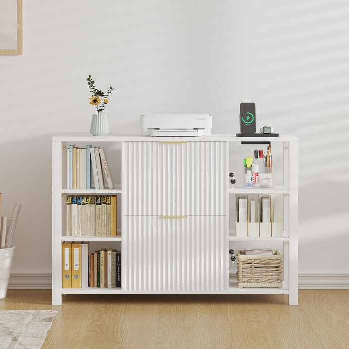 Architectural White Fluted Oak Filing Cabinet Locking