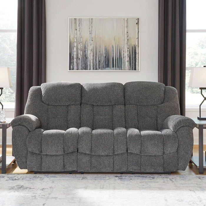 Foreside Contemporary Stain Resistant Manual Reclining Sofa, Gray