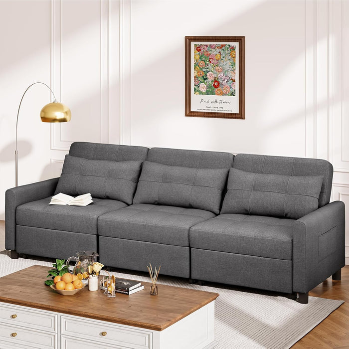 L-Shaped Sleeper Sofa Dark Grey, 84", with Ottoman