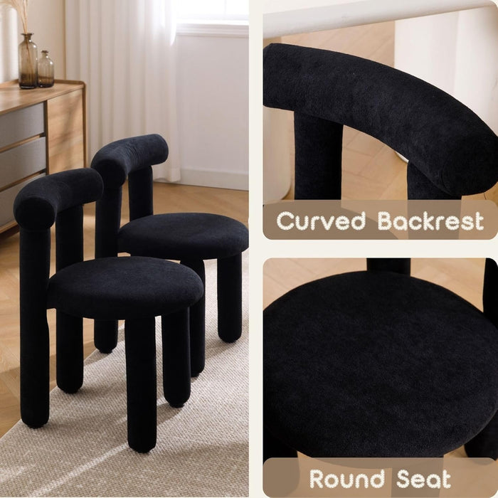 Black Modern Dining Chairs Set of 2 Barrel Boucle Dining Room Chairs Upholstered Sherpa Kitchen Chairs Small Cute