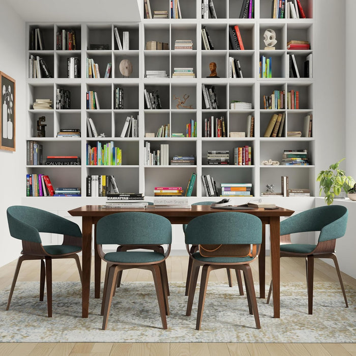 Lowell Mid Century Modern Bentwood Dining Chair in Light Turquoise Blue Linen Look Fabric, for the Dining Room