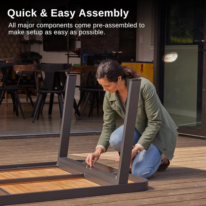 Signature 7 Pieces Outdoor Dining Set, Patio Furniture Set with Finest Teak Wood, Powder-Coated Aluminum Frame Table and Teslin Fabric Chairs, Patio Dining Set for Garden and Yard, Dark Grey