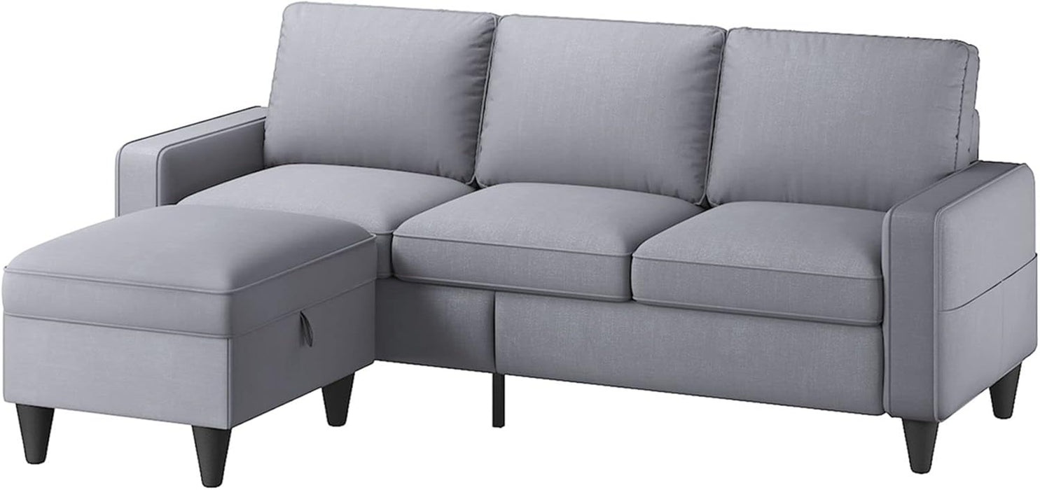 Contemporary Gray Sectional Sofa With Storage Ottoman