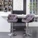 Breni Velvet Diamond Tufted Swivel Adjustable Height Barstools, Set of 2, Gray