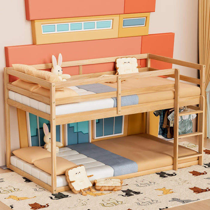 Twin Over Twin NaturalFinish SolidWood BunkBed Ladder