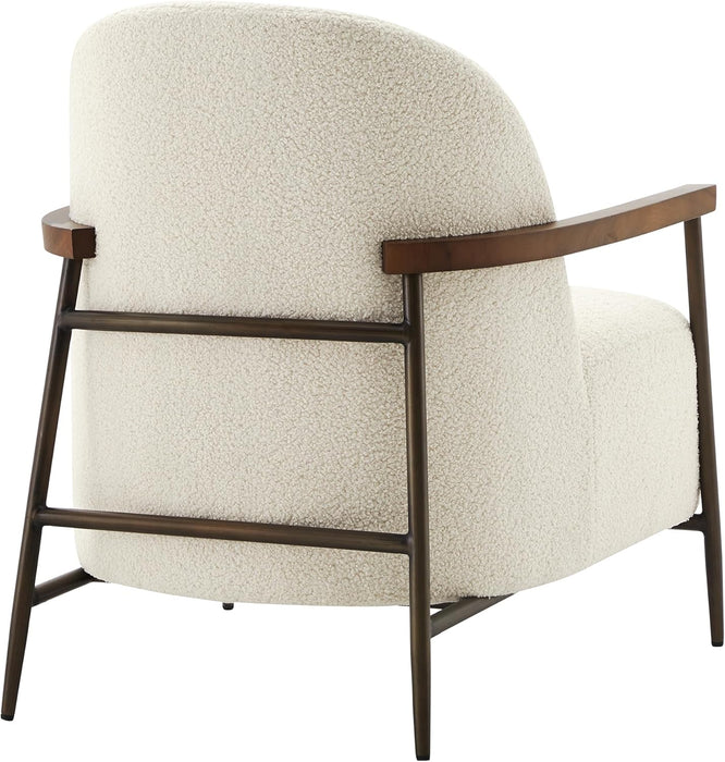 Accent Chair for Living Room Set of 2, FSC Certified Modern Upholstered Faux Sherpa Fabric Armchair with Metal Frame and Wooden Armrests, Ivory