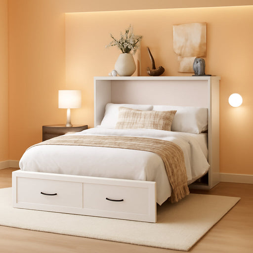 Murphy Bed Queen Size,Hideaway Wall Cabinet Bed with Charging Station and 1 Large Storage Drawer,Multi-Functional Foldable Platform Beds Frame,Can Be Folded,For Apartment,Bedroom,White