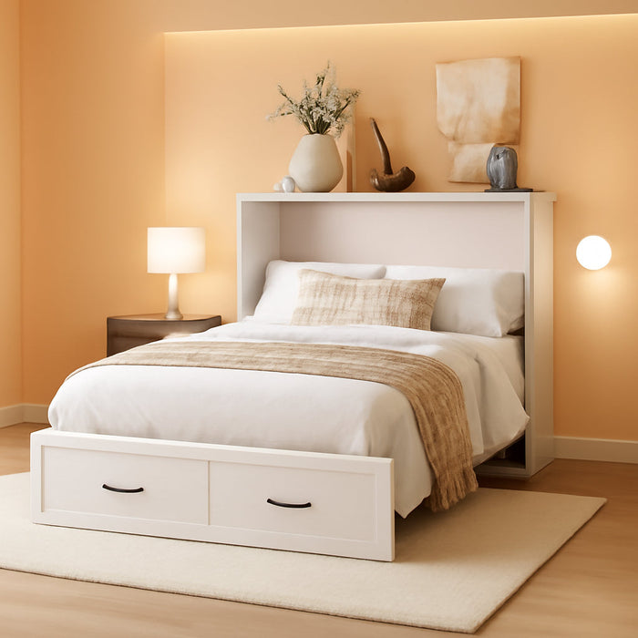 Murphy Bed Queen Size,Hideaway Wall Cabinet Bed with Charging Station and 1 Large Storage Drawer,Multi-Functional Foldable Platform Beds Frame,Can Be Folded,For Apartment,Bedroom,White